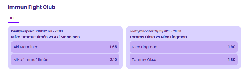 IFC vedonlyönti ja kertoimet